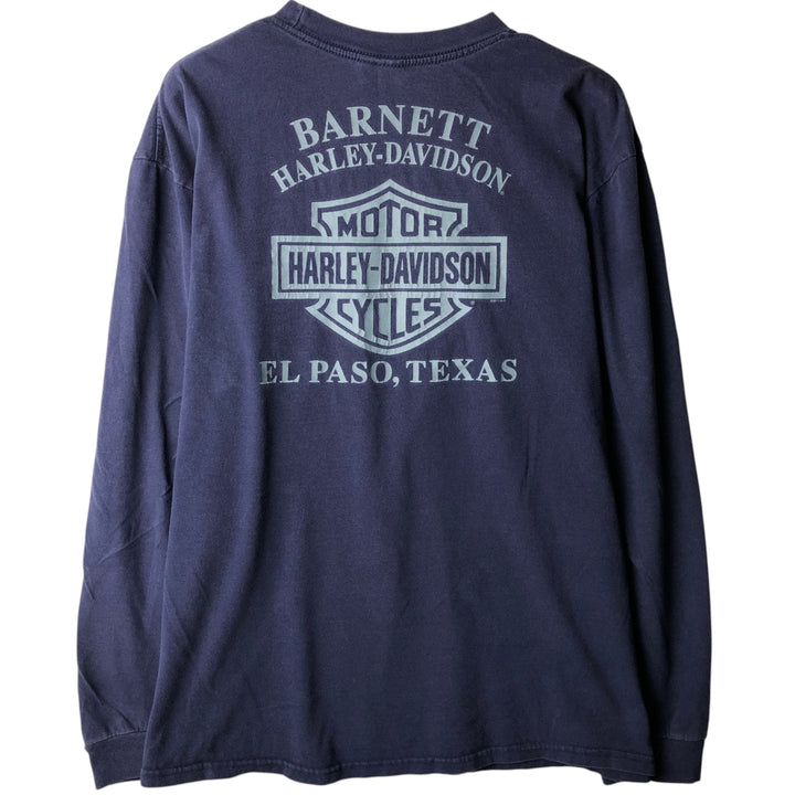 Harley-Davidson Long Sleeve T-Shirt, Men's XL Size cotton navy blue type Vintage Second Hand