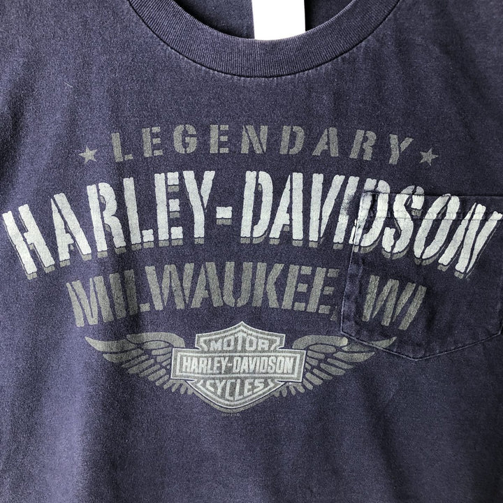Harley-Davidson Long Sleeve T-Shirt, Men's XL Size cotton navy blue type Vintage Second Hand