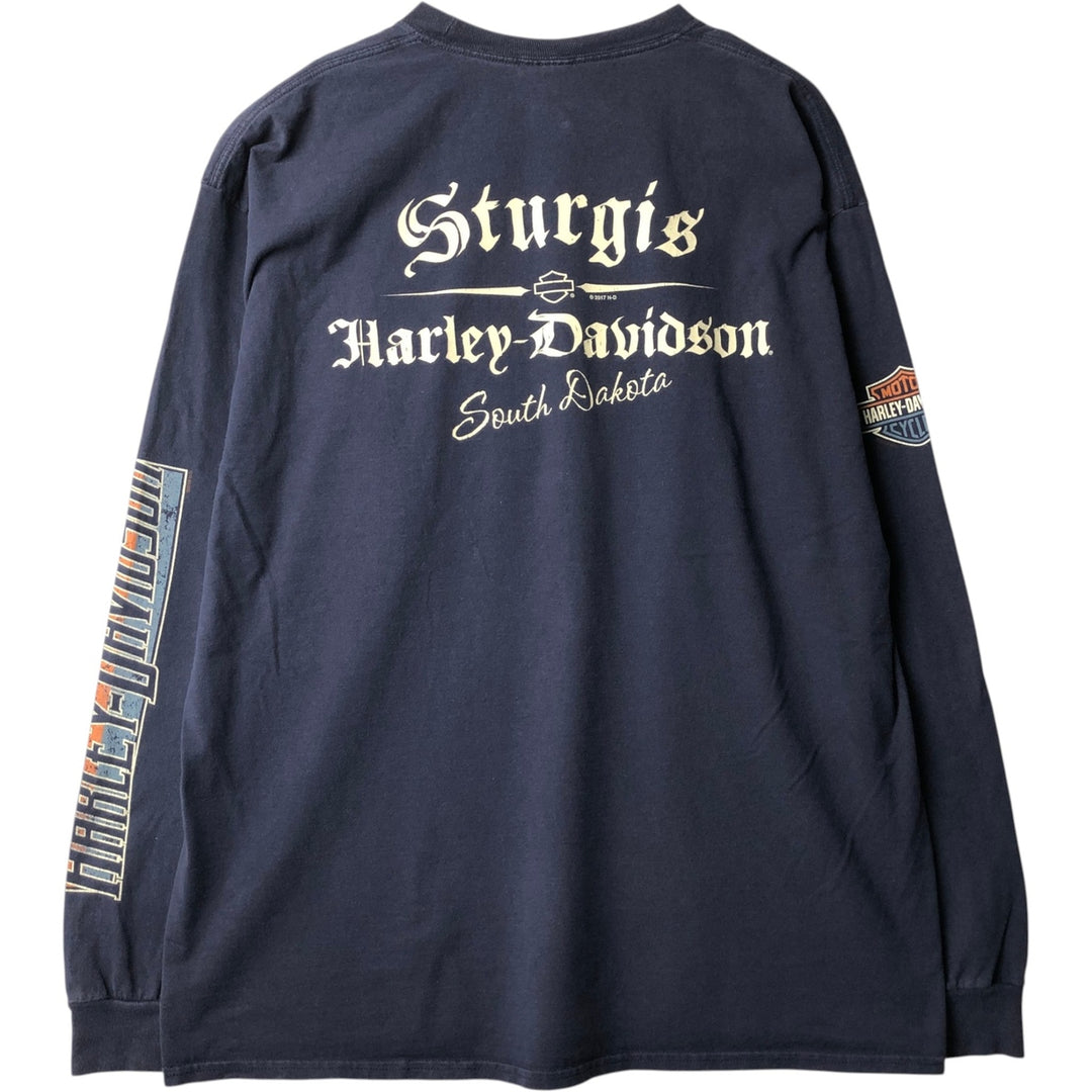 Harley-Davidson Long Sleeve T-Shirt, Men's XXL cotton navy blue type Vintage Second Hand