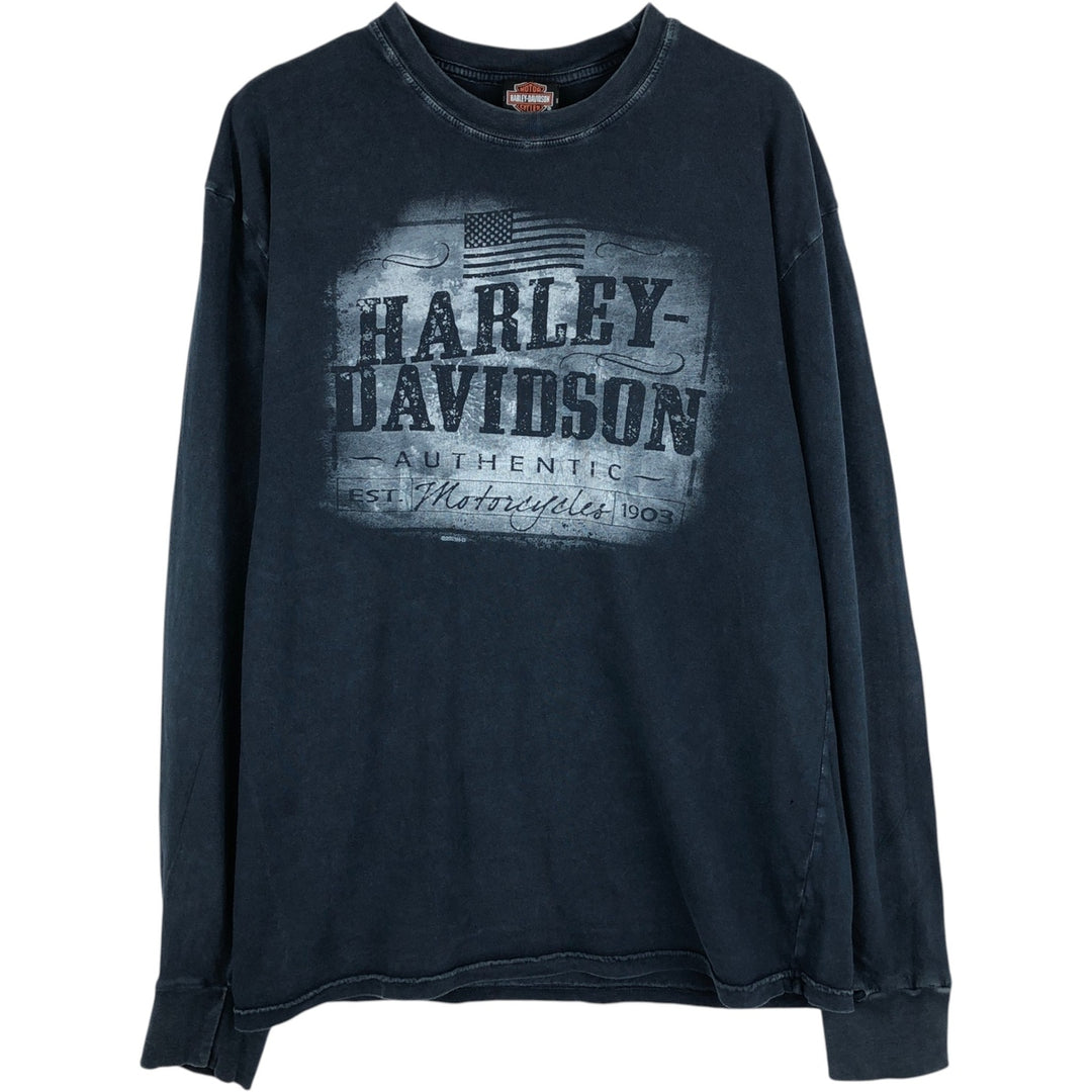 Harley-Davidson American flag pattern motorcycle long-sleeved T-shirt (Men's size L equivalent) cotton black type Vintage Second Hand