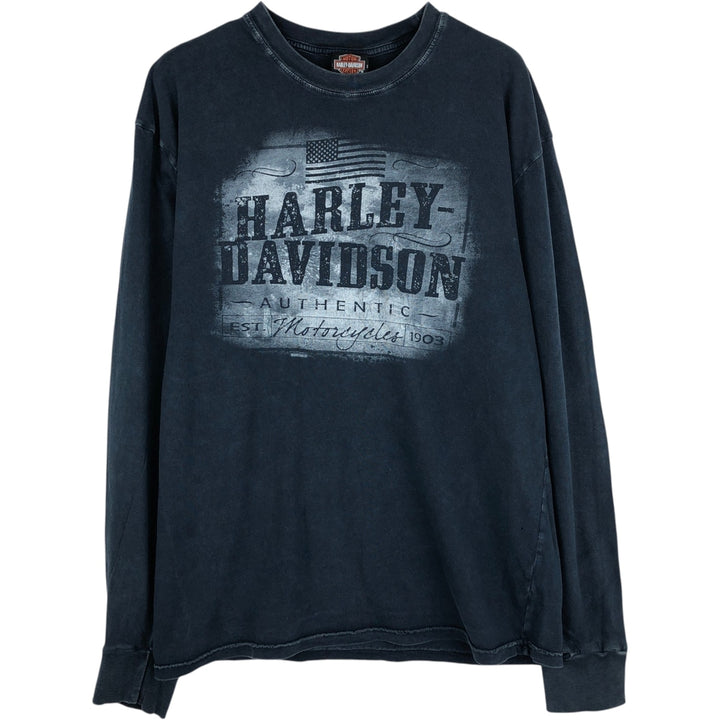 Harley-Davidson American flag pattern motorcycle long-sleeved T-shirt (Men's size L equivalent) cotton black type Vintage Second Hand