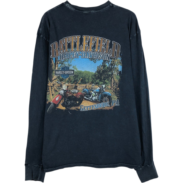 Harley-Davidson American flag pattern motorcycle long-sleeved T-shirt (Men's size L equivalent) cotton black type Vintage Second Hand