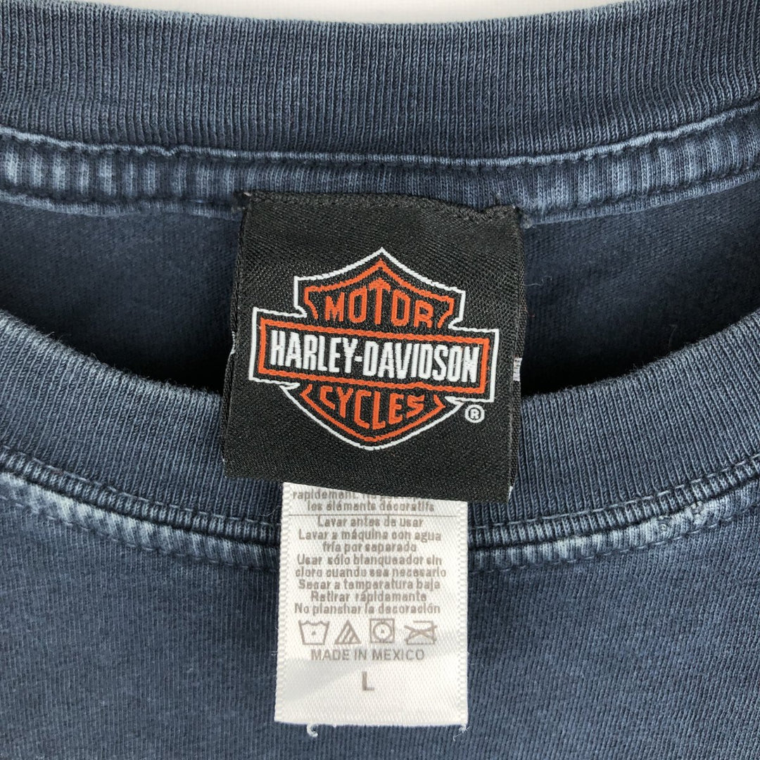 Harley-Davidson American flag pattern motorcycle long-sleeved T-shirt (Men's size L equivalent) cotton black type Vintage Second Hand