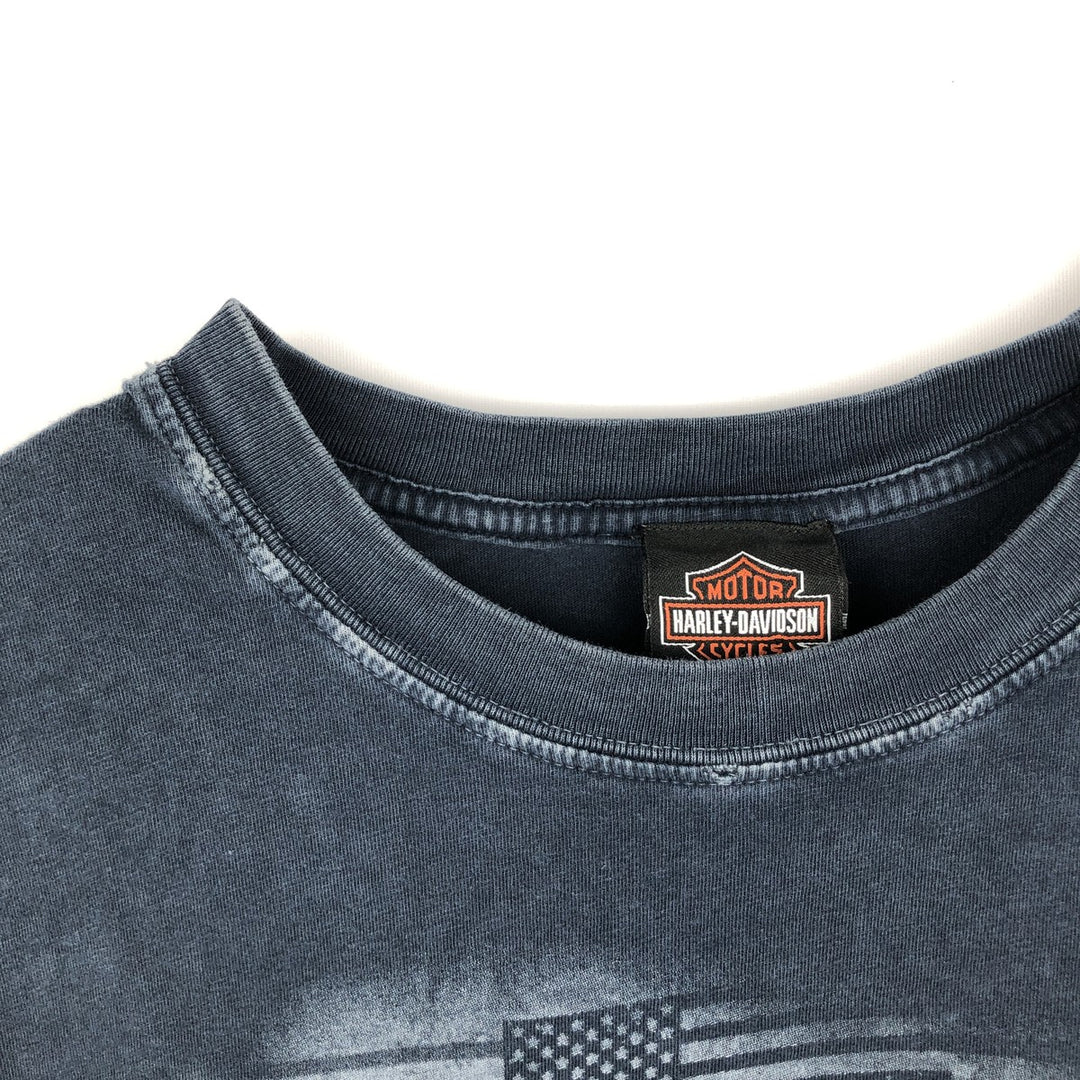 Harley-Davidson American flag pattern motorcycle long-sleeved T-shirt (Men's size L equivalent) cotton black type Vintage Second Hand