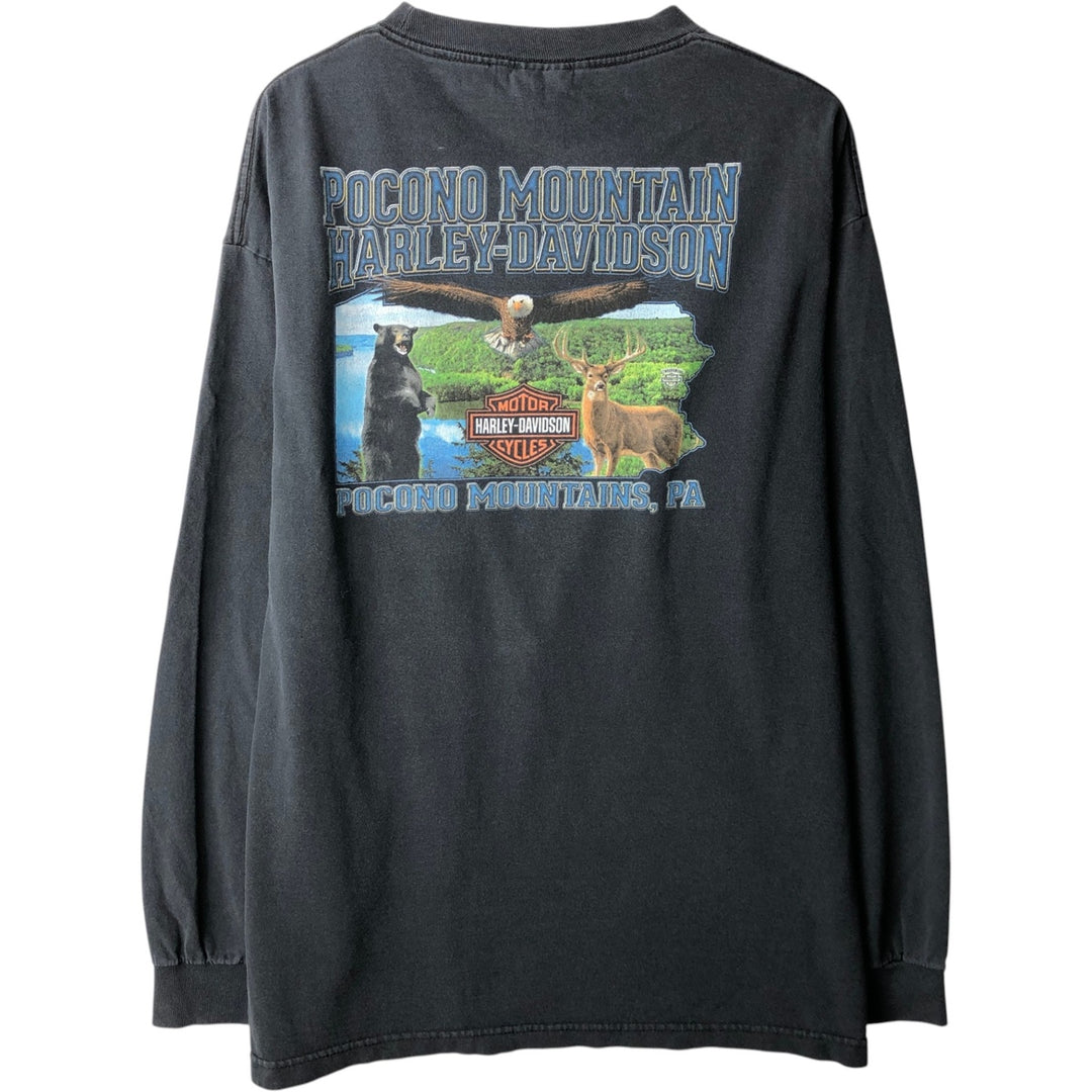 Harley-Davidson Animal Pattern Eagle Pattern Long-Sleeve T-Shirt (Men's XL equivalent) cotton black type Vintage Second Hand