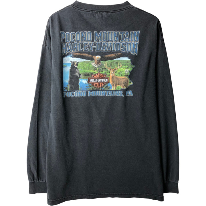 Harley-Davidson Animal Pattern Eagle Pattern Long-Sleeve T-Shirt (Men's XL equivalent) cotton black type Vintage Second Hand