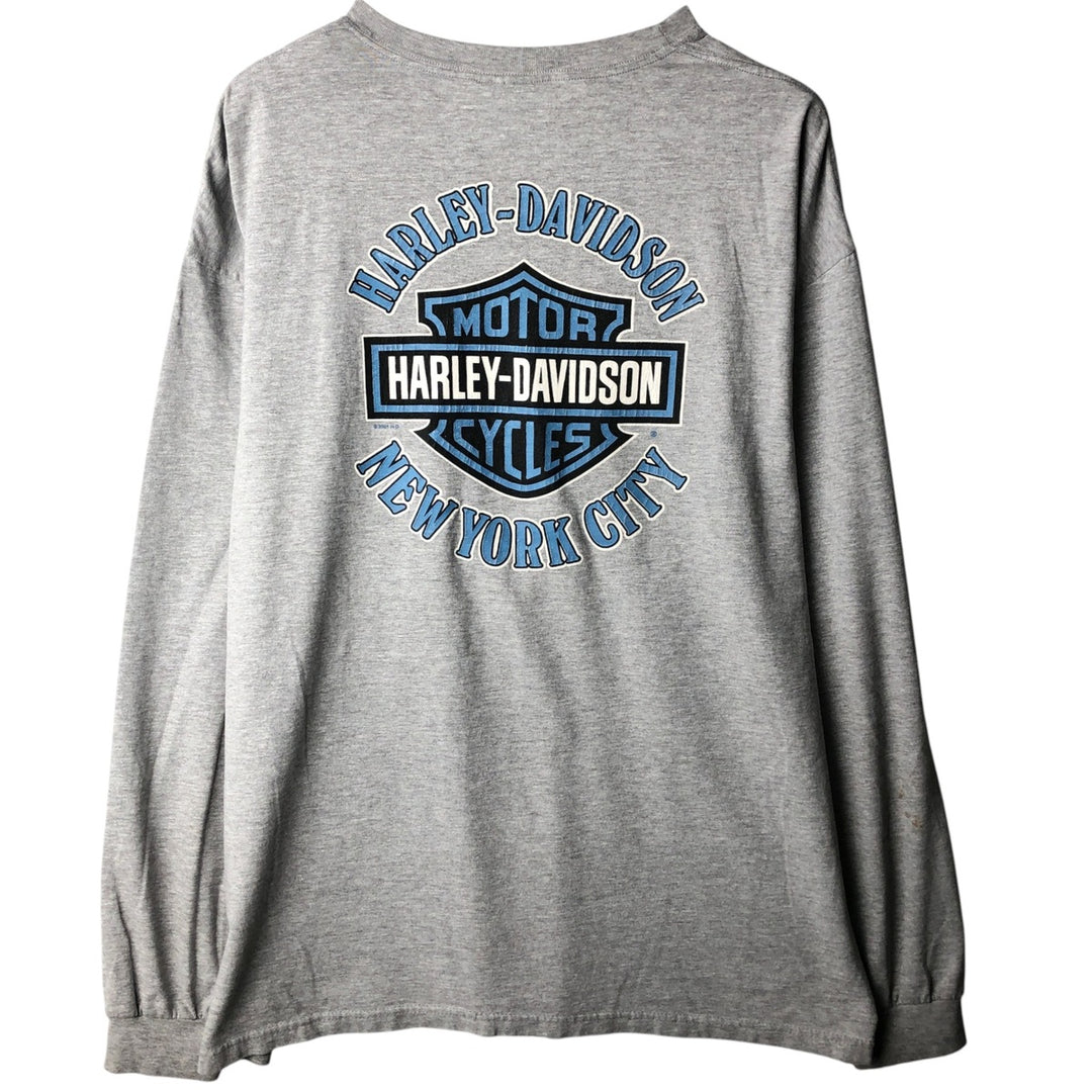 2000'S Harley-Davidson Motorcycle Long Sleeve T-Shirt, Made in USA, Men's Size XXL cotton gray type Vintage Second Hand