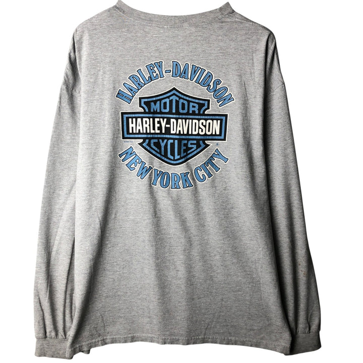 2000'S Harley-Davidson Motorcycle Long Sleeve T-Shirt, Made in USA, Men's Size XXL cotton gray type Vintage Second Hand