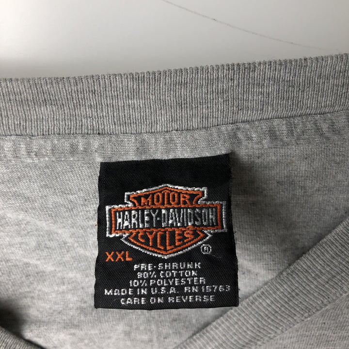 2000'S Harley-Davidson Motorcycle Long Sleeve T-Shirt, Made in USA, Men's Size XXL cotton gray type Vintage Second Hand