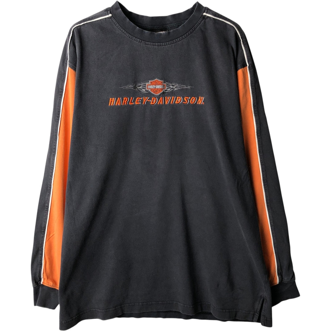 Harley-Davidson Tribal Motorcycle Long-Sleeve T-Shirt (Men's Size L) cotton black type Vintage Second Hand