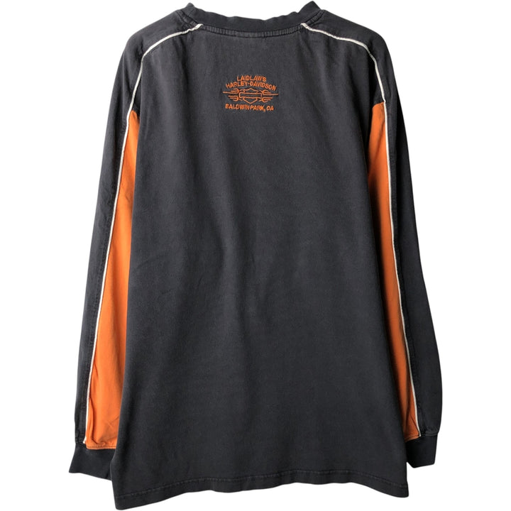 Harley-Davidson Tribal Motorcycle Long-Sleeve T-Shirt (Men's Size L) cotton black type Vintage Second Hand