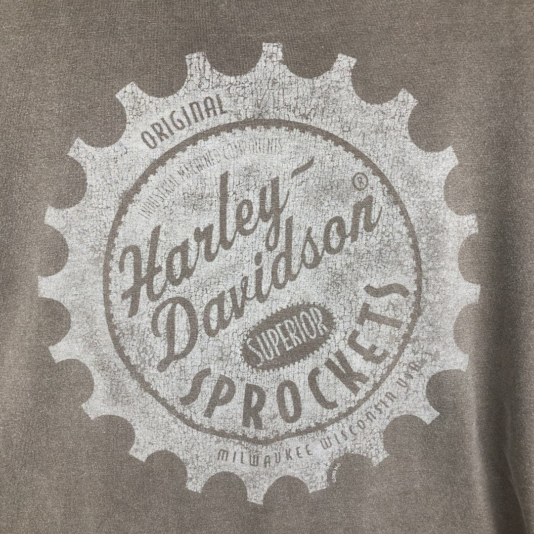 2000'S Harley-Davidson Stars and Stripes Fire Pattern Long-Sleeve T-Shirt (Men's XXL equivalent) unclear gray type Vintage Second Hand