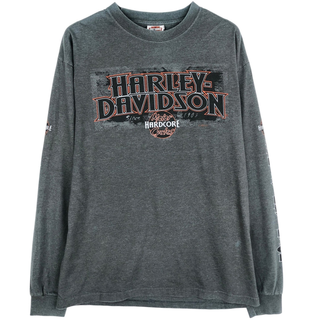 Harley-Davidson Long Sleeve T-Shirt Made in USA Men's Size L cotton gray type Vintage Second Hand