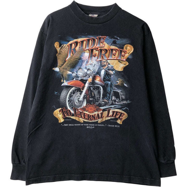 2000'S ALSTYLE Eagle Pattern Parody Motorcycle Long-Sleeve T-Shirt (Men's Size M) cotton black type Vintage Second Hand