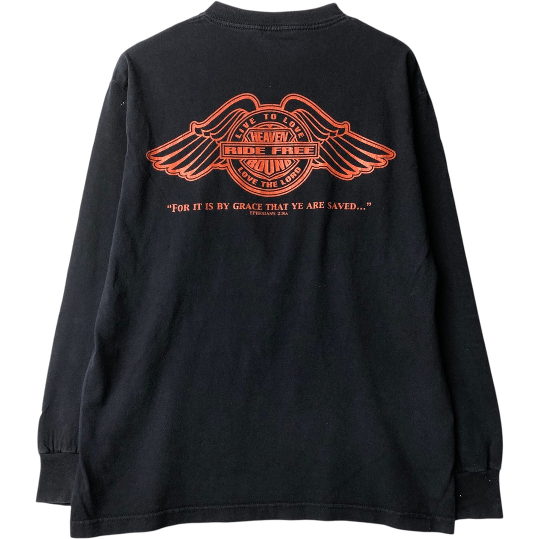 2000'S ALSTYLE Eagle Pattern Parody Motorcycle Long-Sleeve T-Shirt (Men's Size M) cotton black type Vintage Second Hand