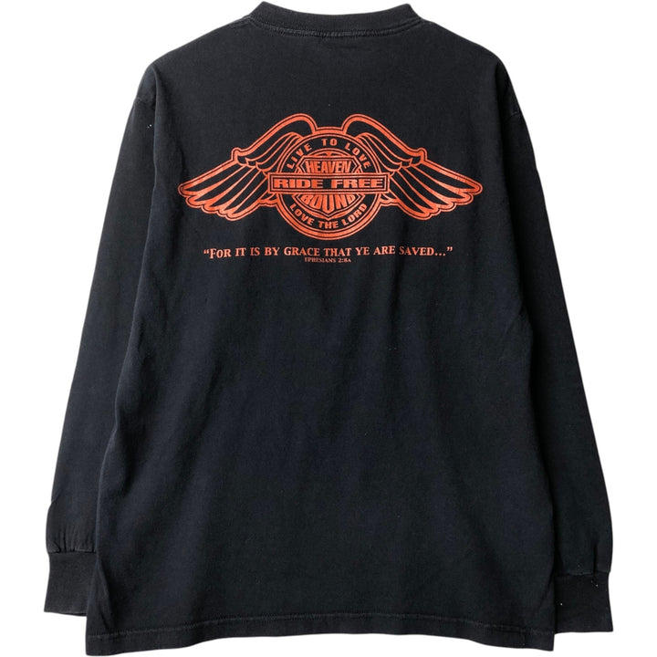 2000'S ALSTYLE Eagle Pattern Parody Motorcycle Long-Sleeve T-Shirt (Men's Size M) cotton black type Vintage Second Hand