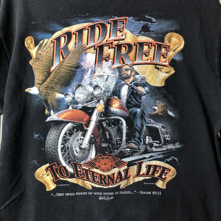 2000'S ALSTYLE Eagle Pattern Parody Motorcycle Long-Sleeve T-Shirt (Men's Size M) cotton black type Vintage Second Hand