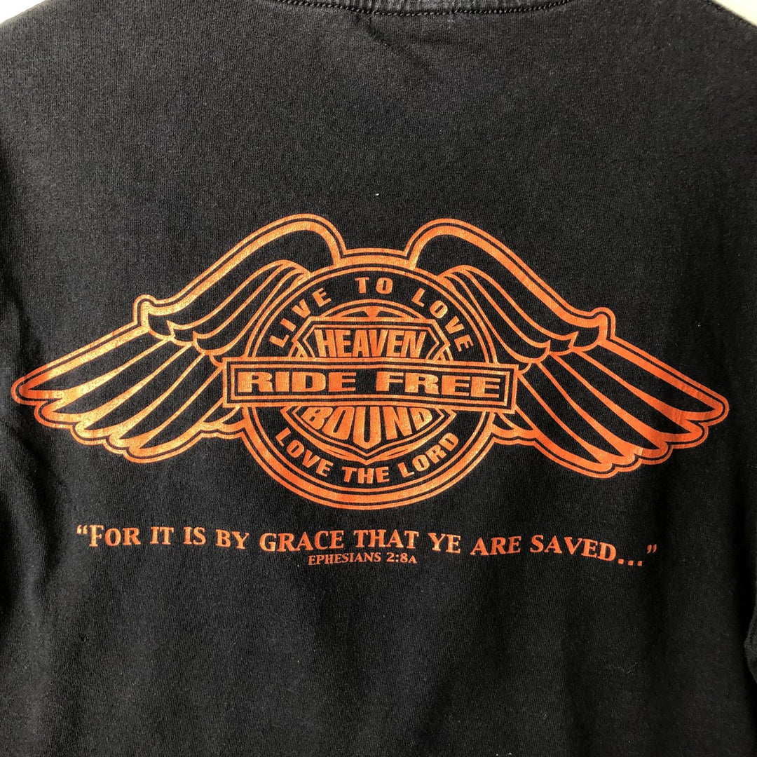 2000'S ALSTYLE Eagle Pattern Parody Motorcycle Long-Sleeve T-Shirt (Men's Size M) cotton black type Vintage Second Hand