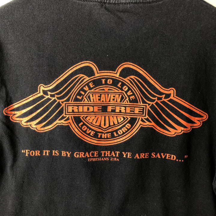 2000'S ALSTYLE Eagle Pattern Parody Motorcycle Long-Sleeve T-Shirt (Men's Size M) cotton black type Vintage Second Hand