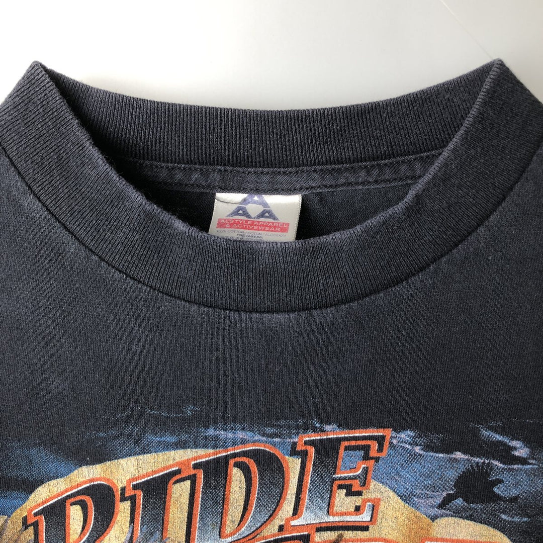 2000'S ALSTYLE Eagle Pattern Parody Motorcycle Long-Sleeve T-Shirt (Men's Size M) cotton black type Vintage Second Hand