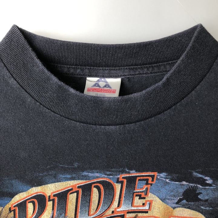 2000'S ALSTYLE Eagle Pattern Parody Motorcycle Long-Sleeve T-Shirt (Men's Size M) cotton black type Vintage Second Hand