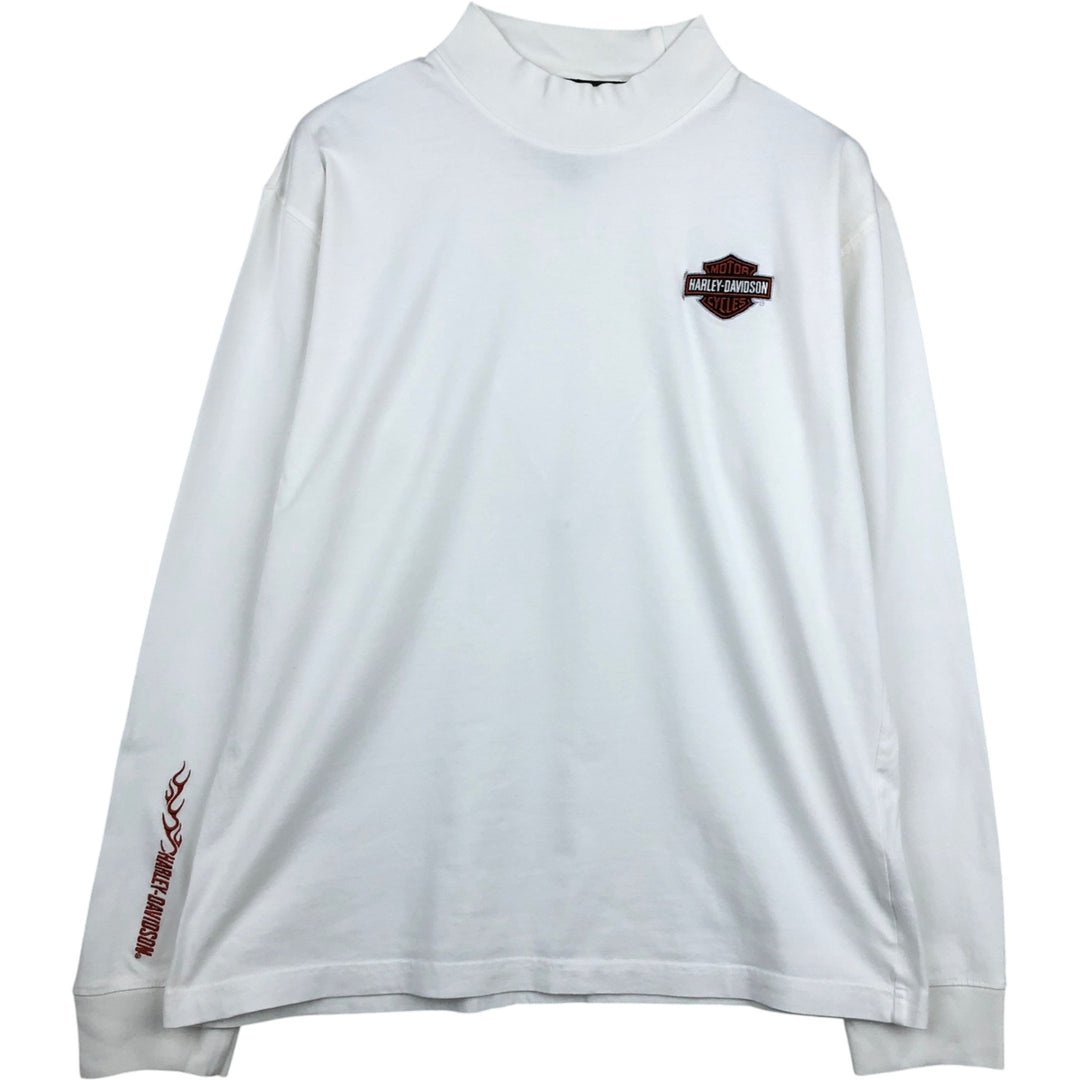 Harley-Davidson Fire Pattern Mock Neck Long-Sleeve T-Shirt (Men's Size M) cotton white type Vintage Second Hand