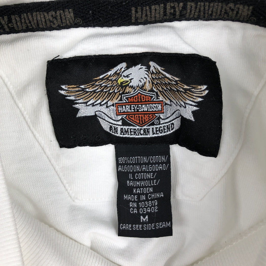 Harley-Davidson Fire Pattern Mock Neck Long-Sleeve T-Shirt (Men's Size M) cotton white type Vintage Second Hand