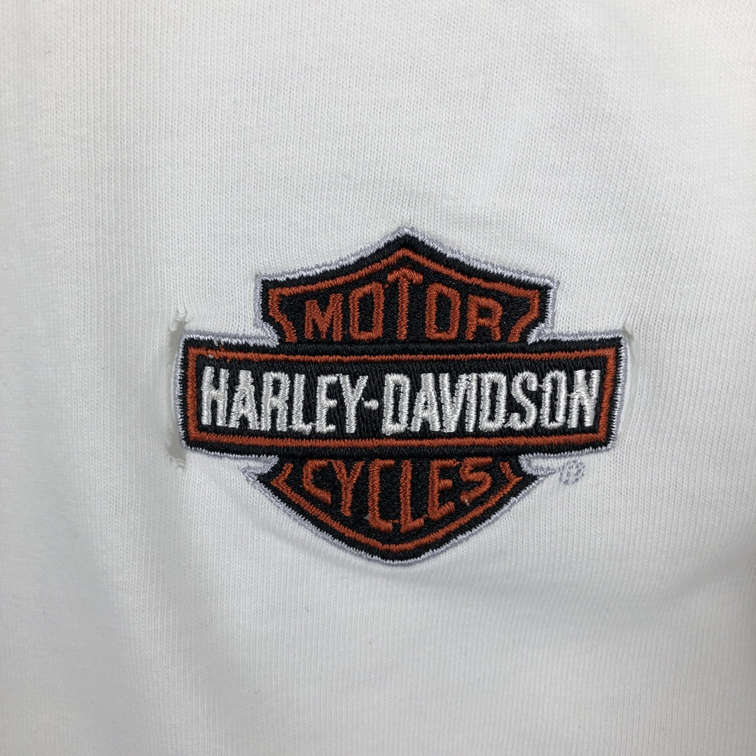 Harley-Davidson Fire Pattern Mock Neck Long-Sleeve T-Shirt (Men's Size M) cotton white type Vintage Second Hand