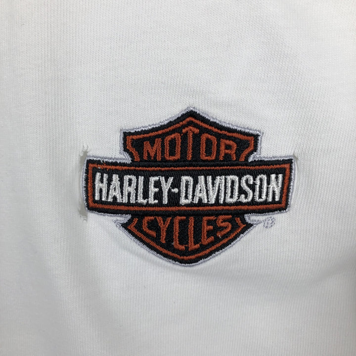 Harley-Davidson Fire Pattern Mock Neck Long-Sleeve T-Shirt (Men's Size M) cotton white type Vintage Second Hand
