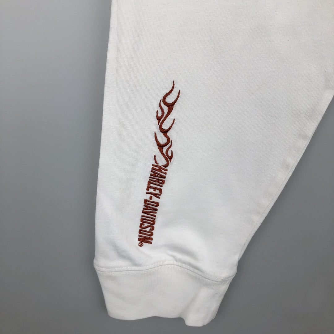 Harley-Davidson Fire Pattern Mock Neck Long-Sleeve T-Shirt (Men's Size M) cotton white type Vintage Second Hand