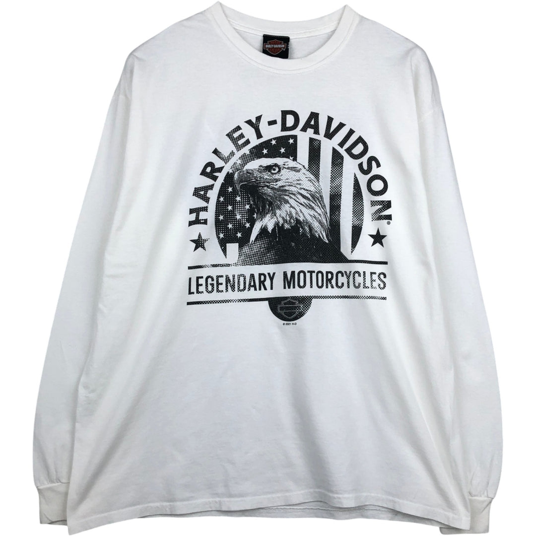 Harley-Davidson Eagle Pattern Stars and Stripes Long-Sleeve T-Shirt (Men's XL equivalent) cotton white type Vintage Second Hand