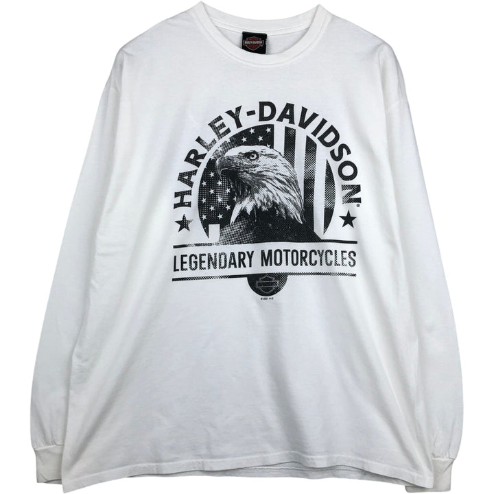 Harley-Davidson Eagle Pattern Stars and Stripes Long-Sleeve T-Shirt (Men's XL equivalent) cotton white type Vintage Second Hand
