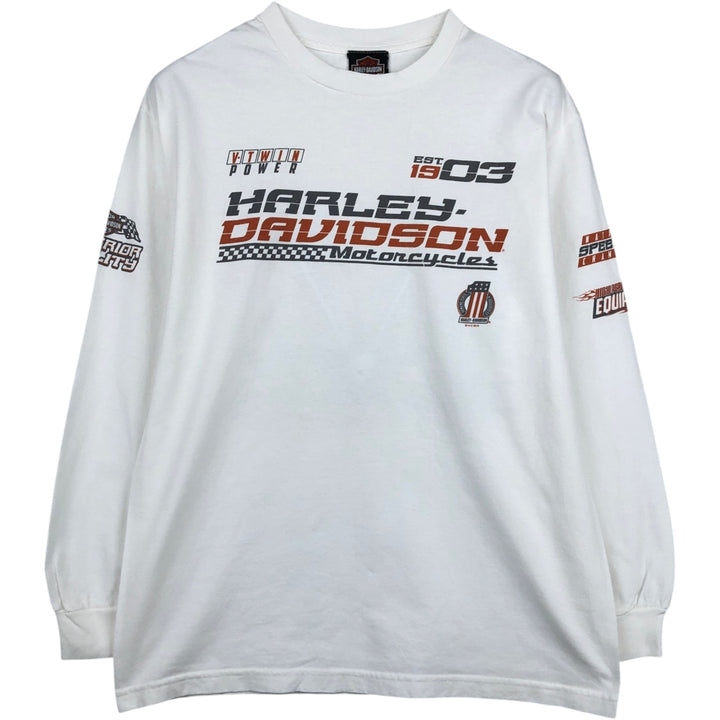 Harley-Davidson Motorcycle American Flag Pattern Long-Sleeve T-Shirt (Men's Size M) unclear white type Vintage Second Hand