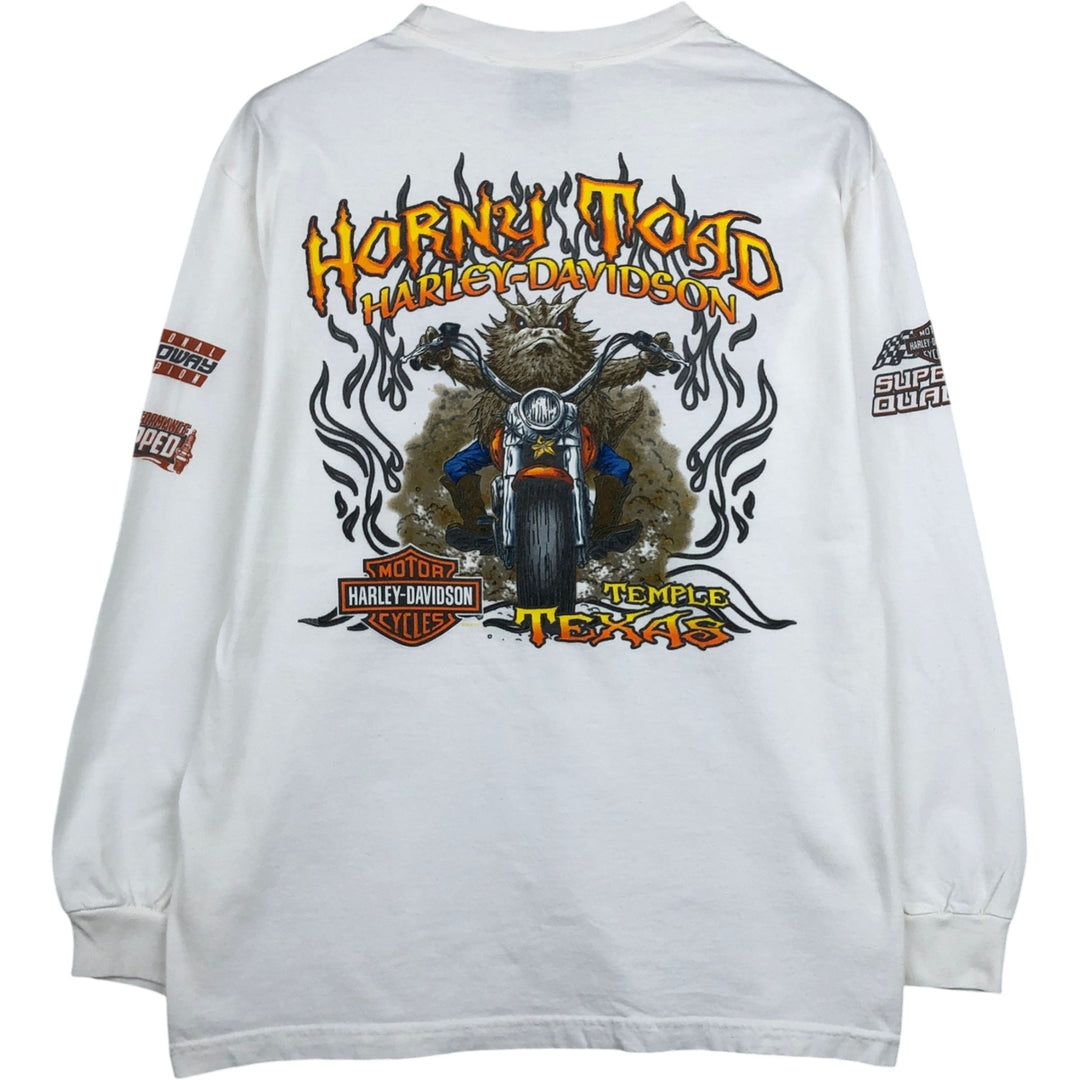 Harley-Davidson Motorcycle American Flag Pattern Long-Sleeve T-Shirt (Men's Size M) unclear white type Vintage Second Hand