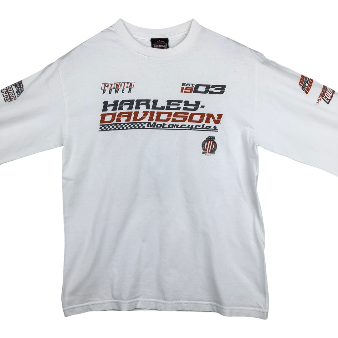 Harley-Davidson Motorcycle American Flag Pattern Long-Sleeve T-Shirt (Men's Size M) unclear white type Vintage Second Hand