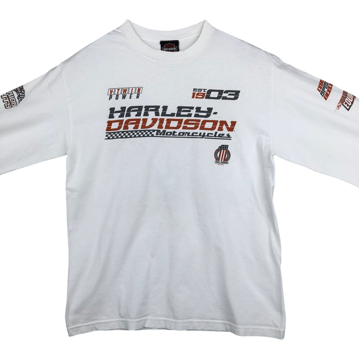 Harley-Davidson Motorcycle American Flag Pattern Long-Sleeve T-Shirt (Men's Size M) unclear white type Vintage Second Hand