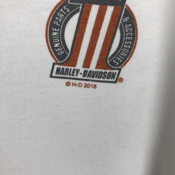 Harley-Davidson Motorcycle American Flag Pattern Long-Sleeve T-Shirt (Men's Size M) unclear white type Vintage Second Hand