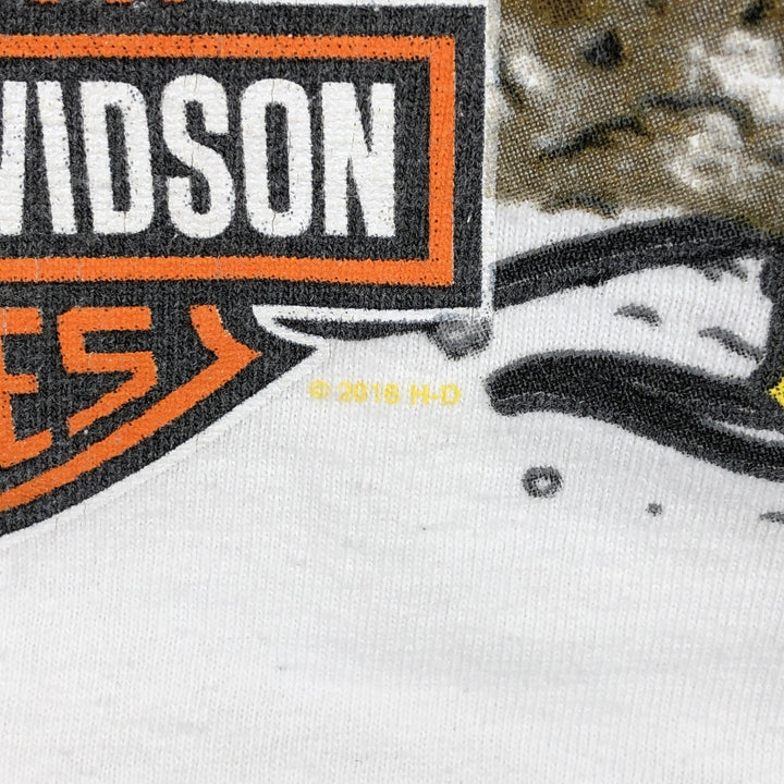 Harley-Davidson Motorcycle American Flag Pattern Long-Sleeve T-Shirt (Men's Size M) unclear white type Vintage Second Hand