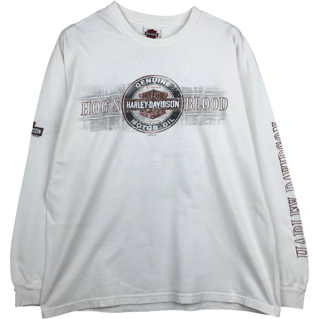 Harley-Davidson Long Sleeve T-Shirt Made in USA Men's Size L cotton white type Vintage Second Hand
