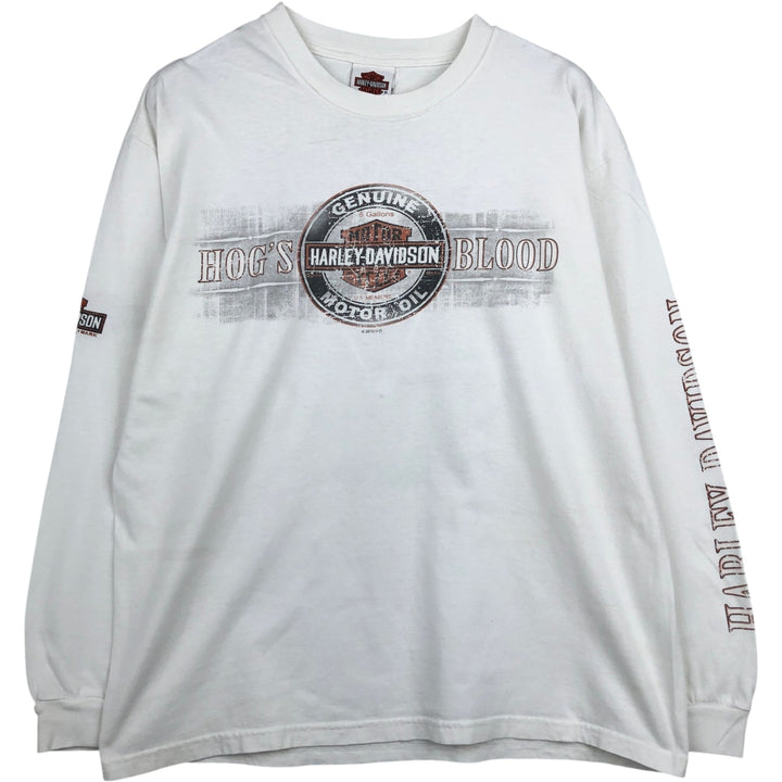 Harley-Davidson Long Sleeve T-Shirt Made in USA Men's Size L cotton white type Vintage Second Hand