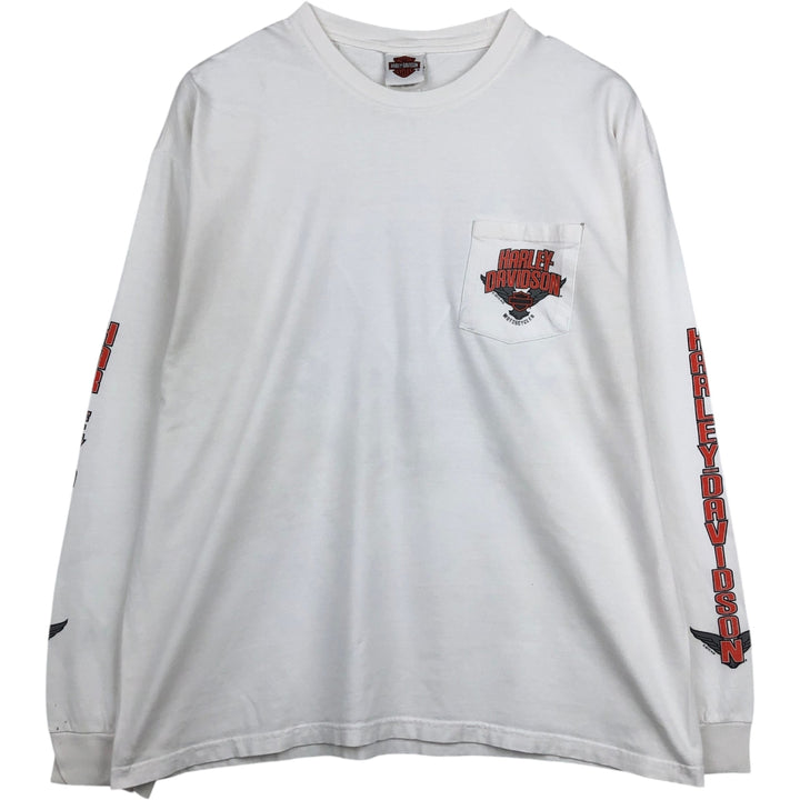 Harley-Davidson Long Sleeve T-Shirt, Men's XL Size unclear white type Vintage Second Hand