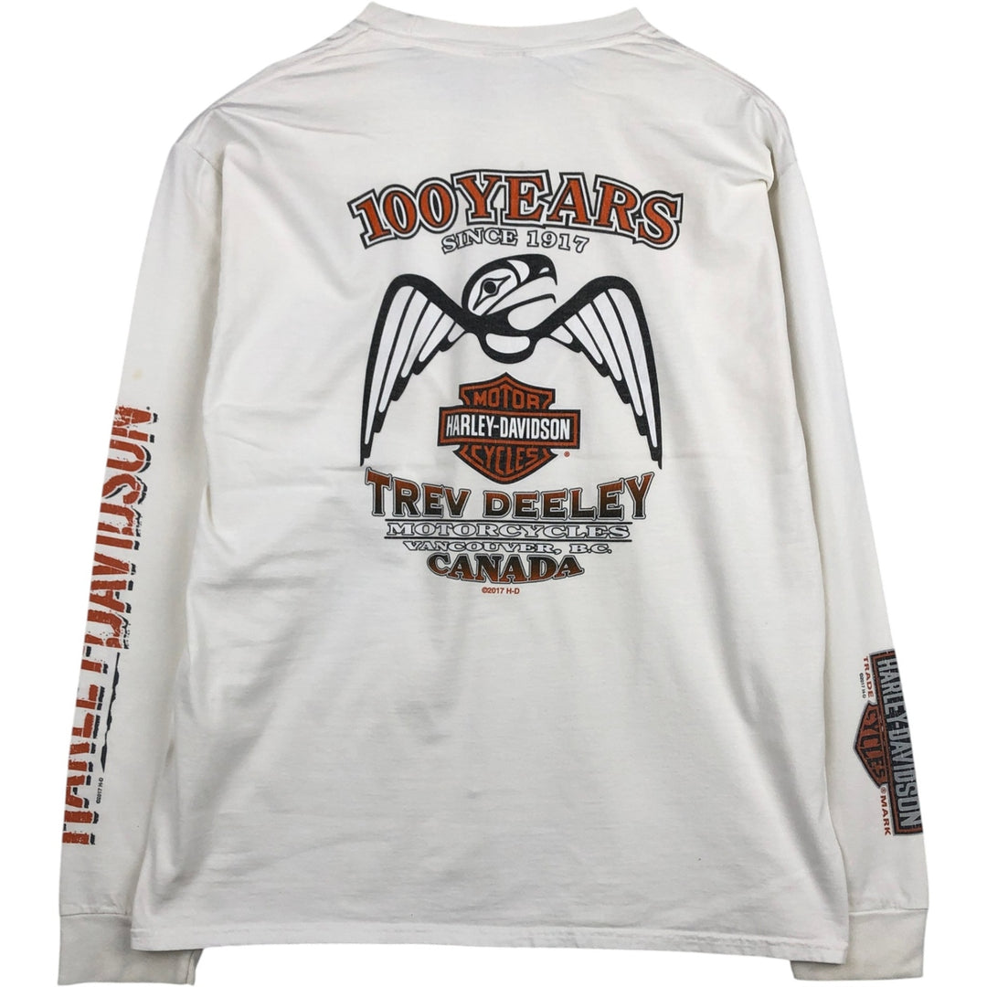Harley-Davidson Motorcycle Long Sleeve T-Shirt, Men's Size L unclear white type Vintage Second Hand