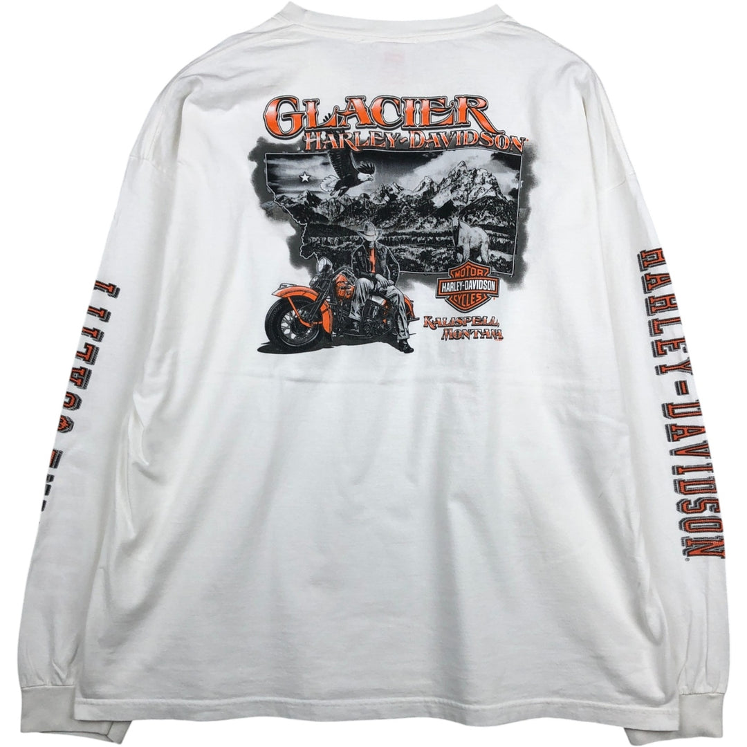 Oversized Harley-Davidson Eagle Pattern Motorcycle Long Sleeve T-Shirt, Men's Size XXXL cotton white type Vintage Second Hand
