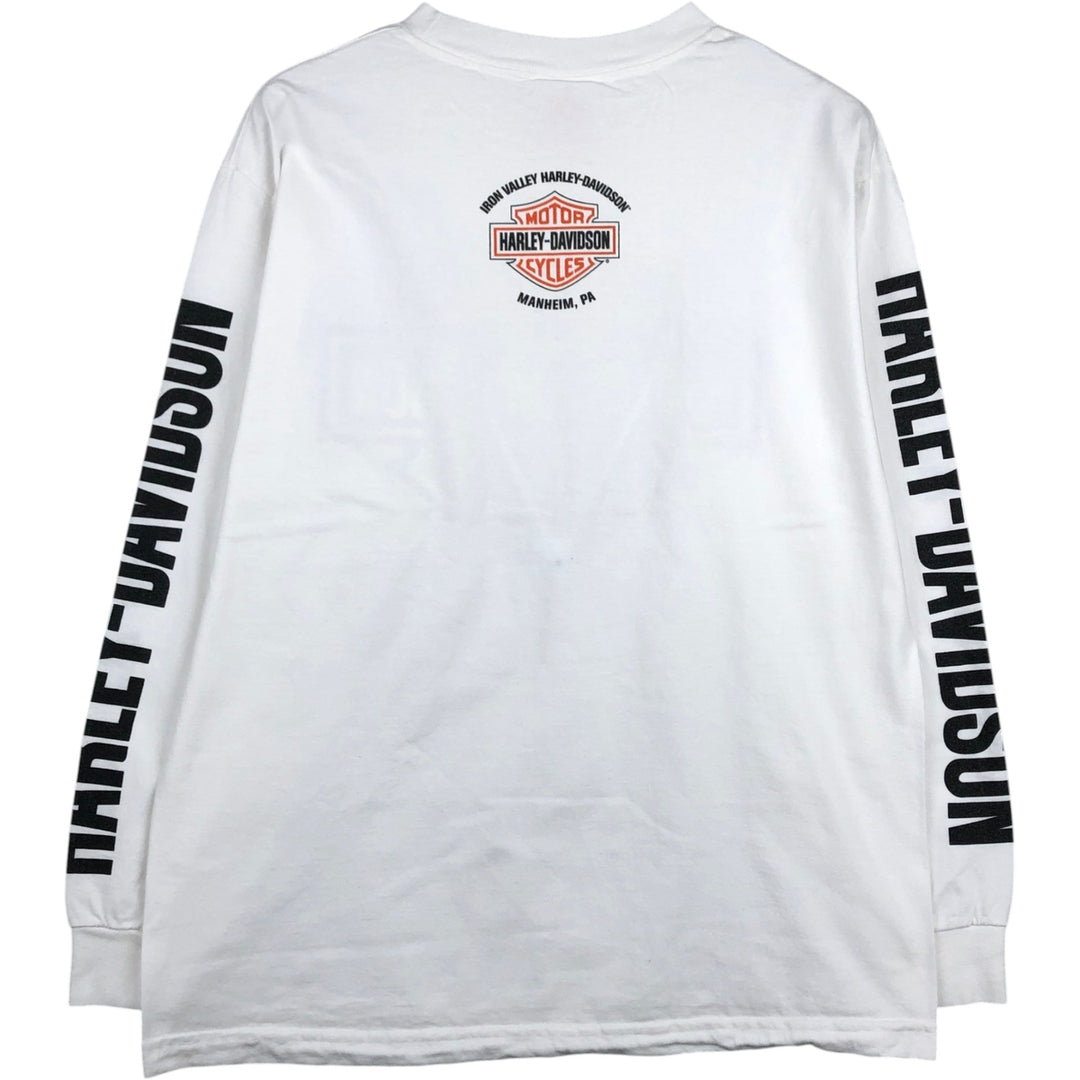 Harley-Davidson Motorcycle Long Sleeve T-Shirt, Men's Size Medium cotton white type Vintage Second Hand
