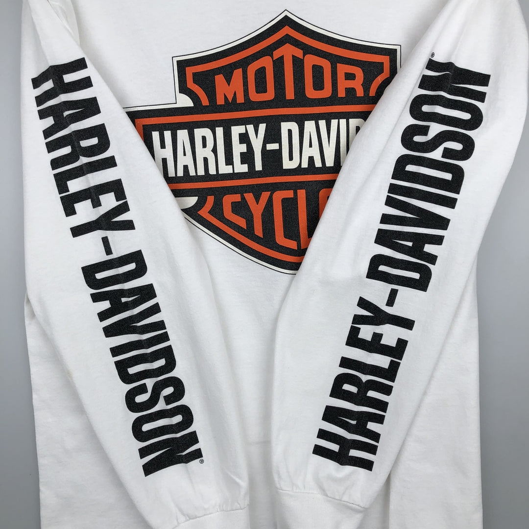 Harley-Davidson Motorcycle Long Sleeve T-Shirt, Men's Size Medium cotton white type Vintage Second Hand