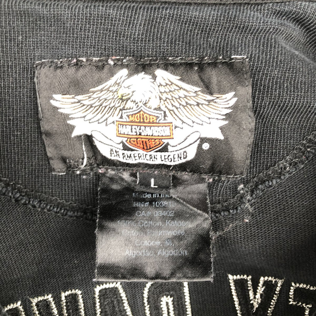 Harley-Davidson American flag pattern motorcycle V-neck long-sleeved T-shirt (Men's size L equivalent) cotton black type Vintage Second Hand