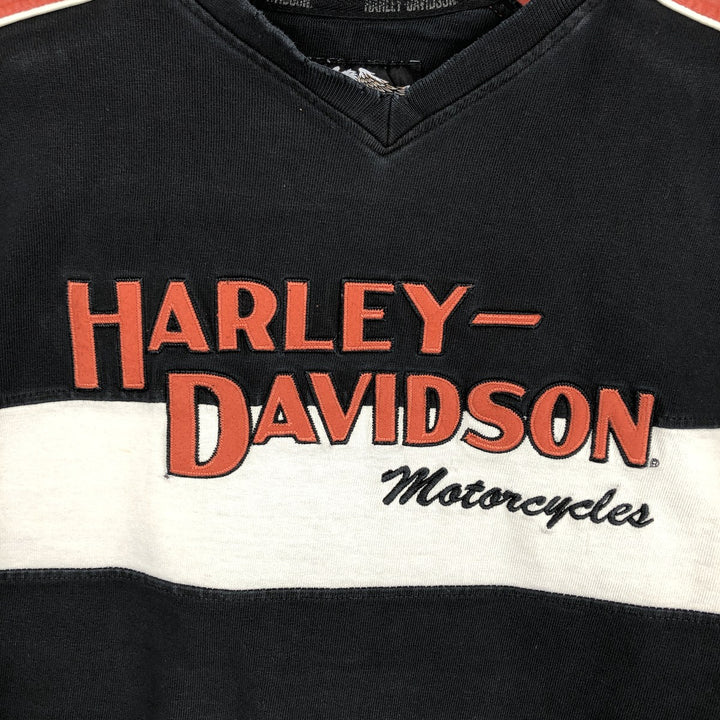 Harley-Davidson American flag pattern motorcycle V-neck long-sleeved T-shirt (Men's size L equivalent) cotton black type Vintage Second Hand
