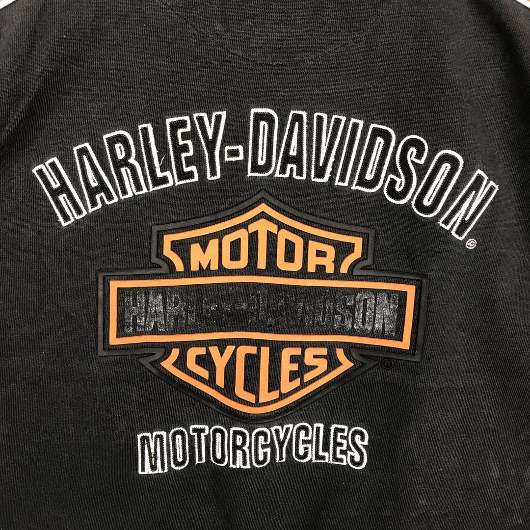 Harley-Davidson American flag pattern motorcycle V-neck long-sleeved T-shirt (Men's size L equivalent) cotton black type Vintage Second Hand