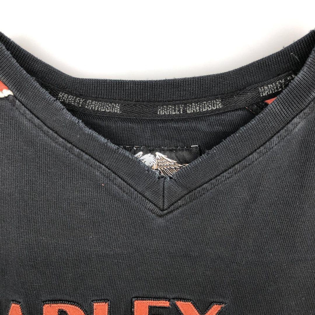 Harley-Davidson American flag pattern motorcycle V-neck long-sleeved T-shirt (Men's size L equivalent) cotton black type Vintage Second Hand
