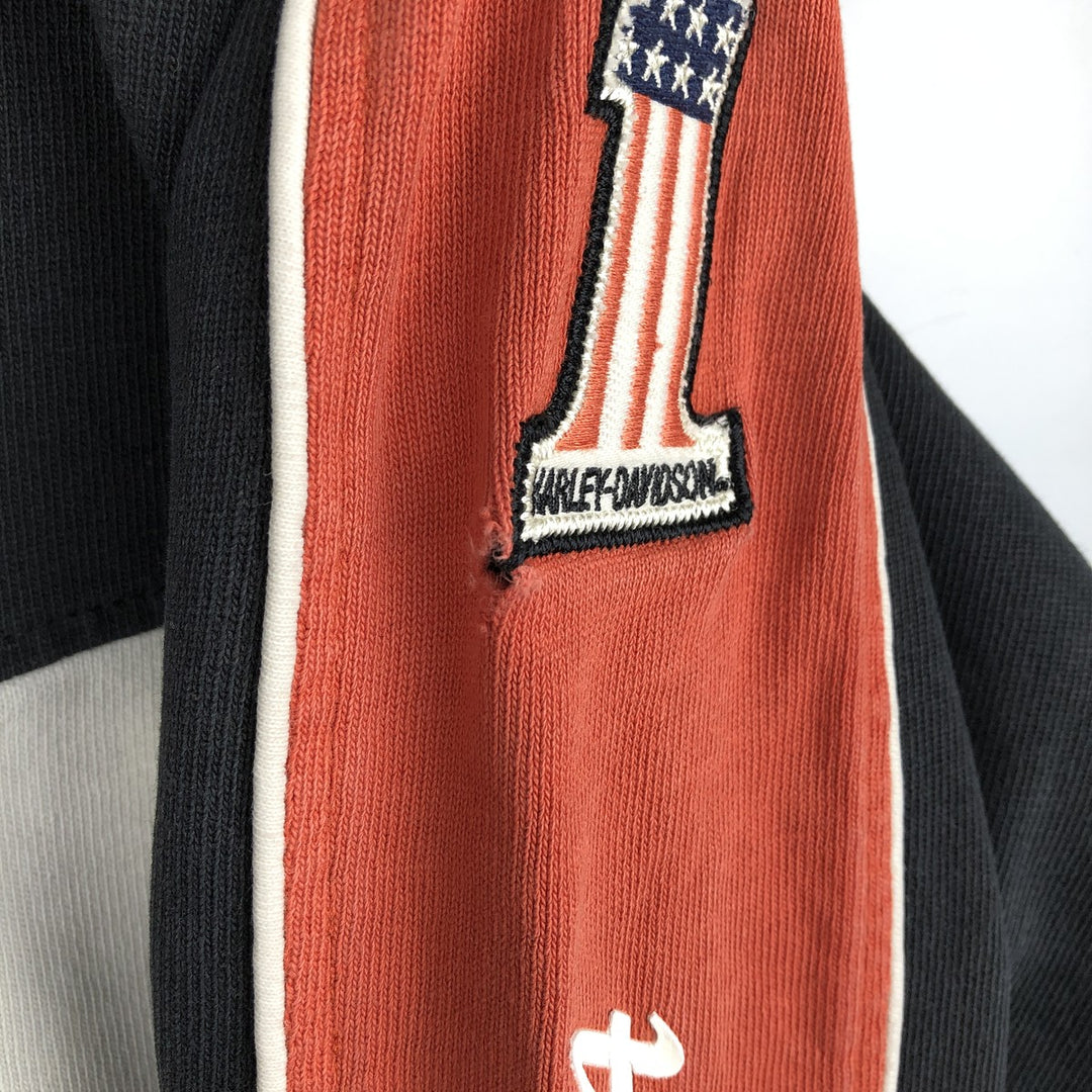 Harley-Davidson American flag pattern motorcycle V-neck long-sleeved T-shirt (Men's size L equivalent) cotton black type Vintage Second Hand